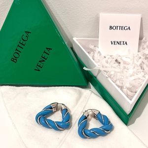Bottega Veneta Earrings Blue Lambskin Leather 925 Silver Spiral Hoop Tw…